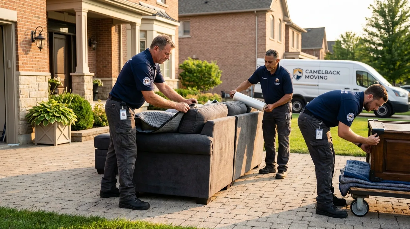 Large estate moving crew wrapping furniture in Postville, IA